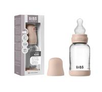 BIBS Baby Glass Bottle. 120ml. Anti-Colic. Vented Silicone Nipple. Supports Natural Breastfeeding, Slow Flow, Complete Set - 120 ml, Blush
