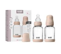 BIBS Baby Glass Bottle 2-Pack 120ml. Anti-Colic. Vented Round Silicone Nipple. Supports Natural Breastfeeding, Complete Set - 120 ml (Pack of 2), Blush