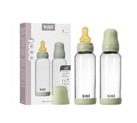 BIBS Baby Glass Bottle 2-Pack 240ml. Anti-Colic. Vented Round Natural Rubber Latex Nipple. Supports Natural Breastfeeding, Complete Set - 240 ml (Pack of 2), Sage