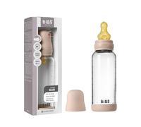 BIBS Baby Glass Bottle. 240ml. Anti-Colic. Vented Round Natural Rubber Latex Nipple. Supports Natural Breastfeeding, Medium Flow, Complete Set - 240 ml, Blush