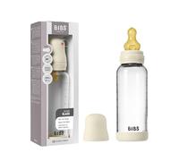BIBS Baby Glass Bottle. 240ml. Anti-Colic. Vented Round Natural Rubber Latex Nipple. Supports Natural Breastfeeding, Medium Flow, Complete Set - 240 ml, Ivory