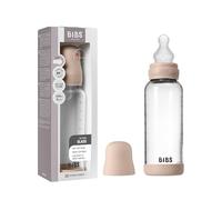 BIBS Baby Glass Bottle. 240ml. Anti-Colic. Vented Round Silicone Nipple. Supports Natural Breastfeeding, Medium Flow, Complete Set - 240 ml, Blush
