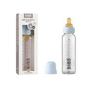 BIBS Baby Glass Bottle. Anti-Colic. Round Natural Rubber Latex Nipple. Supports Natural Breastfeeding, 225 ml, Baby Blue