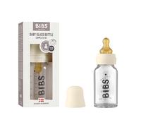 BIBS Baby Glass Bottle. Anti-Colic. Round Natural Rubber Latex Nipple. Supports Natural Breastfeeding, Complete Set - 110 ml, Ivory