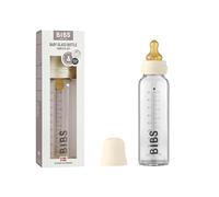 BIBS Baby Glass Bottle. Anti-Colic. Round Natural Rubber Latex Nipple. Supports Natural Breastfeeding, Complete Set - 225 ml, Ivory