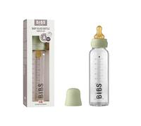 BIBS Baby Glass Bottle. Anti-Colic. Round Natural Rubber Latex Nipple. Supports Natural Breastfeeding, Complete Set - 225 ml, Sage