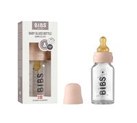 BIBS Baby Glass Bottle. Anti-Colic. Round Natural Rubber Latex Nipple. Supports Natural Breastfeeding, Complete Set - 110 ml, Blush