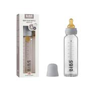 BIBS Baby Glass Bottle. Anti-Colic. Round Natural Rubber Latex Teat. Supports Natural Breastfeeding, 225 ml, Cloud