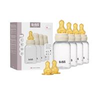 BIBS Baby Plastic Bottle 4-Pack 150ml. Anti-Colic. Vented Round Natural Rubber Latex Teat. Supports Natural Breastfeeding, Complete Set - 150 ml (Pack of 4 + 2 Extra Teats), Ivory
