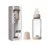 BIBS Baby Glass Bottle. 240ml. Anti-Colic. Vented Round Silicone Nipple. Supports Natural Breastfeeding, Medium Flow, Complete Set - 240 ml, Blush