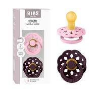 BIBS Boheme Dummy, 0-6 Months, 2-Pack, Round Teat, Baby Pink/Plum