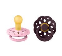 BIBS Boheme Dummy, 0-6 Months, 2-Pack, Round Teat, Baby Pink/Plum | Natural Rubber Latex | Size 1 | BPA-Free | Made in Denmark | High Teat Acceptance | Airflow Holes | Comfort Shield