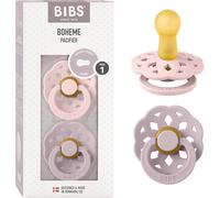 BIBS Boheme Dummy, 0-6 Months, 2-Pack, Round Teat, Blossom/Dusky Lilac | Natura