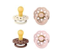 BIBS Boheme Soother 4-Pack. BPA Free Dummy Pacifier, Round Nipple. Natural Rubber Latex, Made in Denmark, Size 1 (0-6 Months), Blush Mix