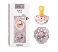 BIBS Boheme Soother 2-Pack. BPA Free. Round Nipple. Natural Rubber Latex, Made in Denmark. Size 2 (6-18 Months), Blossom/Dusky Lilac