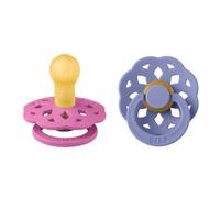 BIBS Boheme Dummy, 6-18 Months, 2-Pack, Round Teat, Bubblegum/Peri | Natural Rubber Latex | Size 2 | BPA-Free | Made in Denmark | High Teat Acceptance | Airflow Holes | Comfort Shield