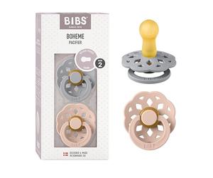 BIBS Boheme Dummy, 6-18 Months, 2-Pack, Round Teat, Cloud/Blush