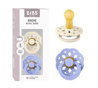 BIBS Boheme Dummy, 6-18 Months, 2-Pack, Round Teat, Ivory/Hush | Natural Rubber Latex | Size 2 | BPA-Free | Made in Denmark | High Teat Acceptance | Airflow Holes | Comfort Shield