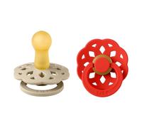 BIBS Boheme Dummy, 6-18 Months, 2-Pack, Round Teat, Vanilla/Candy Apple | Natural Rubber Latex | Size 2 | BPA-Free | Made in Denmark | High Teat Acceptance | Airflow Holes | Comfort Shield