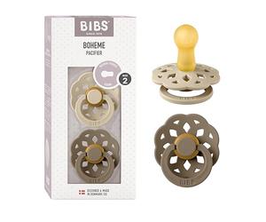 BIBS Boheme Dummy, 6-18 Months, 2-Pack, Round Teat, Vanilla/Dark Oak | Natural Rubber Latex | Size 2 | BPA-Free | Made in Denmark | High Teat Acceptance | Airflow Holes | Comfort Shield
