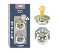 BIBS Boheme Glow Dummy, 0-6 Months, 2-Pack, Round Teat, Sage/Cloud