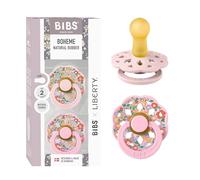 BIBS Boheme Liberty Soother 2-Pack, BPA Free Dummy Pacifier, Round Nipple. Natural Rubber Latex, Made in Denmark, Size 2 (6-18 Months), Blossom/Baby Pink