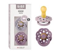 BIBS Boheme Soother 2-Pack. BPA Free Dummy Pacifier, Round Nipple. Natural Rubber Latex, Made in Denmark. 0-6 Months (Pack of 2), Fossil Grey/Mauve