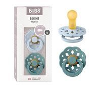 BIBS Boheme Soother 2-Pack. BPA Free Dummy Pacifier, Round Nipple. Natural Rubber Latex, Made in Denmark. Str. 2, Baby Blue/Island Sea