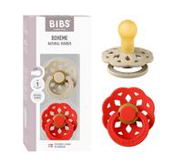 BIBS Boheme Soother 2-Pack. BPA Free Dummy Pacifier, Round Nipple. Natural Rubber Latex, Made in Denmark, Size 1 (0-6 Months) - Vanilla/Candy Apple