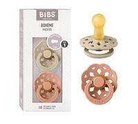 BIBS Boheme Soother 2-Pack. BPA Free. Round Nipple, Natural Rubber Latex, Made in Denmark. Size 1 (0-6 Months), Vanilla/Peach