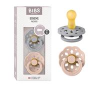 BIBS Boheme Soother 2-Pack. BPA Free. Round Nipple, Natural Rubber Latex, Made in Denmark. Size 1 (0-6 Months), Cloud/Blush
