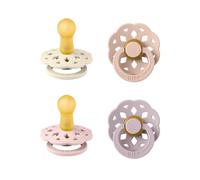 BIBS Boheme Soother 4-Pack. BPA Free Dummy Pacifier, Round Nipple. Natural Rubber Latex, Made in Denmark, Size 2 (6-18 Months), Dusky Lilac Mix