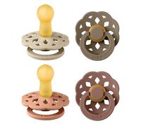 BIBS Boheme Soother 4-Pack. BPA Free Dummy Pacifier, Round Nipple. Natural Rubber Latex, Made in Denmark. 6-18 Months (Pack of 4), Peach Mix