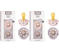 BIBS Boheme Soother 4-Pack. BPA Free. Round Nipple, Natural Rubber Latex, Made in Denmark. Size 1 (0-6 Months), Blossom/Dusky Lilac