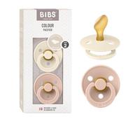 BIBS Colour Anatomical Soother 2-Pack, BPA Free Dummy Pacifier, Orthodontic Nipple. Natural Rubber Latex, Made in Denmark. 6-18 Months (Pack of 2), Ivory/Blush