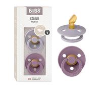 BIBS Colour Dummy, 0-6 Months, 2-Pack, Anatomical Teat, Fossil Grey/Mauve | Natural Rubber Latex | Size 1 | BPA-Free | Made in Denmark | High Teat Acceptance | Airflow Holes | Comfort Shield