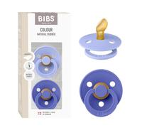BIBS Colour Dummy, 0-6 Months, 2-Pack, Anatomical Teat, Hush/Grape | Natural Rubber Latex | Size 1 | BPA-Free | Made in Denmark | High Teat Acceptance | Airflow Holes | Comfort Shield