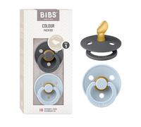 BIBS Colour Dummy, 0-6 Months, 2-Pack, Anatomical Teat, Iron/Baby Blue | Natural Rubber Latex | Size 1 | BPA-Free | Made in Denmark | High Teat Acceptance | Airflow Holes | Comfort Shield