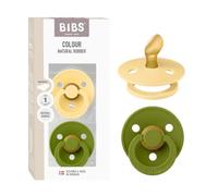 BIBS Colour Dummy, 0-6 Months, 2-Pack, Pale Butter/Wasabi | Anatomical Natural Rubber Teat | Size 1 | BPA-Free | Made in Denmark | High Teat Acceptance | Airflow Holes