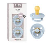BIBS Colour Dummy, 0-6 Months, 2-Pack, Round Teat, Baby Blue | Natural Rubber Latex | Size 1 | BPA-Free | Made in Denmark | High Teat Acceptance | Airflow Holes | Comfort Shield