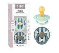 BIBS Colour Dummy, 0-6 Months, 2-Pack, Round Teat, Block Nordic Mint Petrol | Round Natural Rubber Teat | Size 1 | BPA-Free | Made in Denmark | High Teat Acceptance | Airflow Holes | Comfort Shield