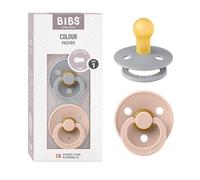 BIBS Colour Soother 2-Pack, BPA Free Dummy Pacifier, Round Nipple. Natural Rubber Latex, Size 1 (0-6 Months), Cloud / Blush
