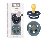 BIBS Colour Soother 2-Pack, BPA Free Dummy Pacifier, Round Nipple. Natural Rubber Latex, Size 1 (0-6 Months), Deep Space/Petrol