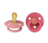 BIBS Colour Dummy, 0-6 Months, 2-Pack, Symmetrical Teat, Dusty Pink/Coral | Natural Rubber Latex | Size 1 | BPA-Free | Made in Denmark | High Teat Acceptance | Airflow Holes | Comfort Shield
