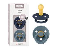 BIBS Colour Dummy, 6-18 Months, 2-Pack, Round Teat, Deep Space/Petrol | Natural Rubber Latex | Size 2 | BPA-Free | Made in Denmark | High Teat Acceptance | Airflow Holes | Comfort Shield