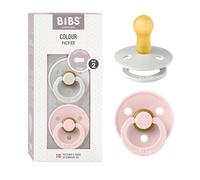 BIBS Colour Dummy, 6-18 Months, 2-Pack, Round Teat, Haze/Blossom | Natural Rubber Latex | Size 2 | BPA-Free | Made in Denmark | High Teat Acceptance | Airflow Holes | Comfort Shield