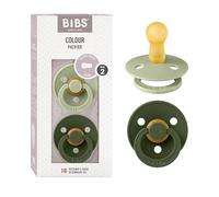 BIBS Colour Dummy, 6-18 Months, 2-Pack, Round Teat, Sage/Hunter Green | Natural Rubber Latex | Size 2 | BPA-Free | Made in Denmark | High Teat Acceptance | Airflow Holes | Comfort Shield