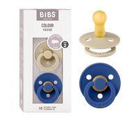BIBS Colour Dummy, 6-18 Months, 2-Pack, Round Teat, Vanilla/Cornflower | Natural Rubber Latex | Size 2 | BPA-Free | Made in Denmark | High Teat Acceptance | Airflow Holes | Comfort Shield