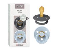BIBS Colour Dummy, 6-18 Months, 2-Pack, Symmetrical Teat, Iron/Baby Blue | Natural Rubber Latex | Size 2 | BPA-Free | Made in Denmark | High Teat Acceptance | Airflow Holes | Comfort Shield