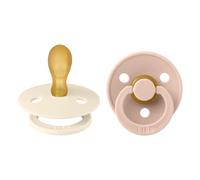 BIBS Colour Dummy, 6-18 Months, 2-Pack, Symmetrical Teat, Ivory/Blush | Natural Rubber Latex | Size 2 | BPA-Free | Made in Denmark | High Teat Acceptance | Airflow Holes | Comfort Shield